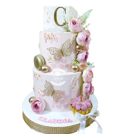 Pink Floral Butterfly Cake